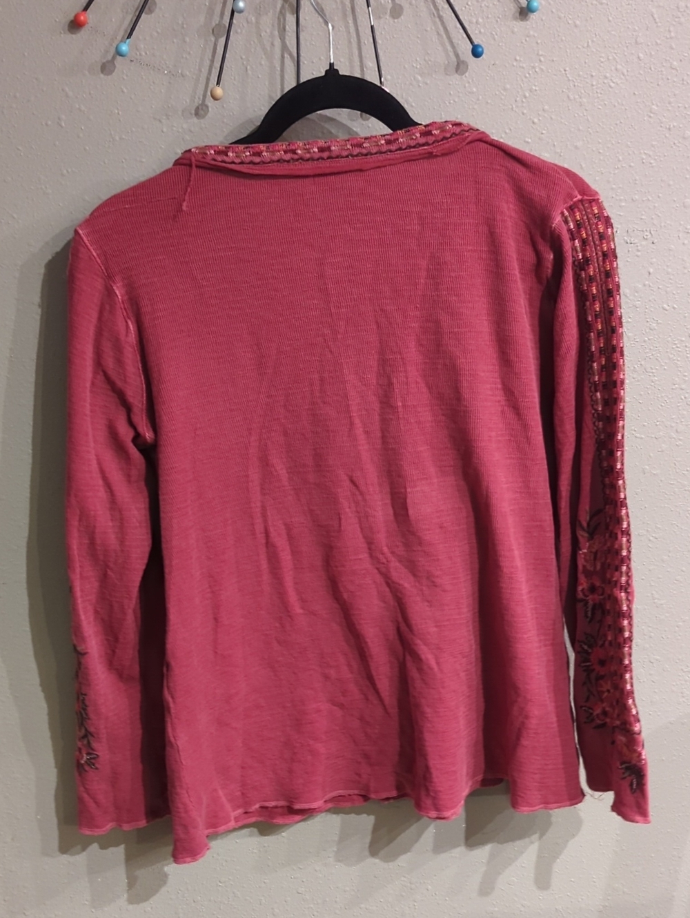 Sundance Embroidered Henley Top Long Sleeve Cotton Breathable Boho Floral - Picture 8 of 9